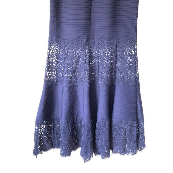 Tadashi Shoji Size L Pintuck Jersey Boatneck Gown Sheer Lace Maxi Dress - Picture 12 of 12